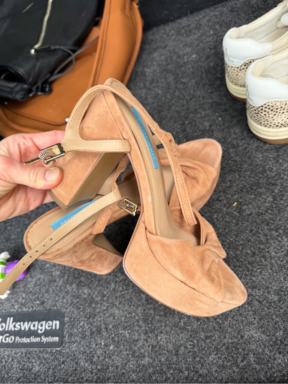 Draper James Suede Knotted Block Heel Sandals in Tan